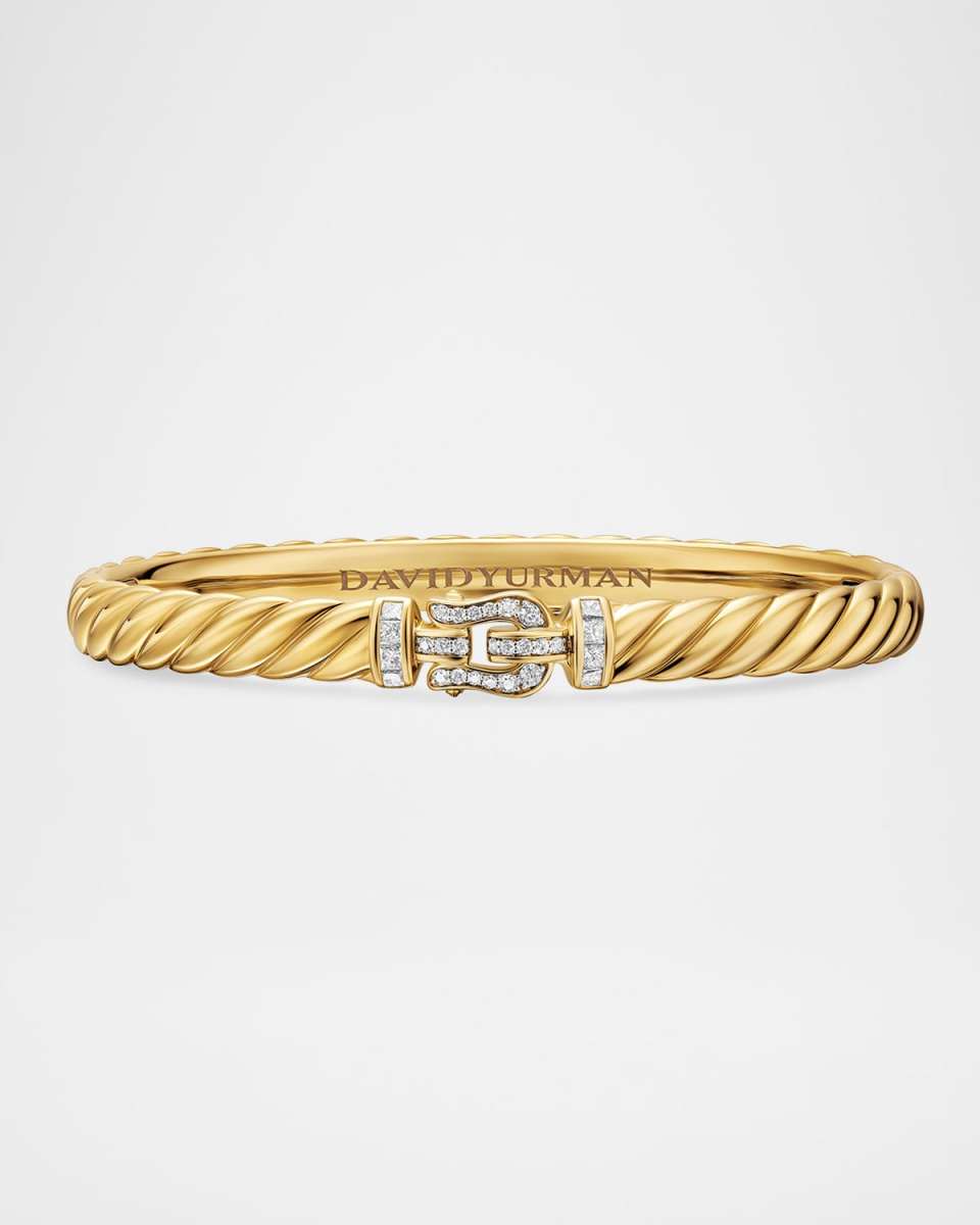 Sculpted Cable Buckle Bracelet with Diamonds in 18K Gold, 6mm